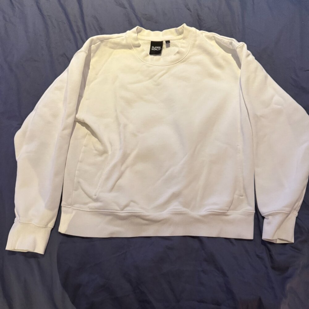 Aritzia TNA The Super Puff Fleece Crewneck Sweatshirt M White Oversized